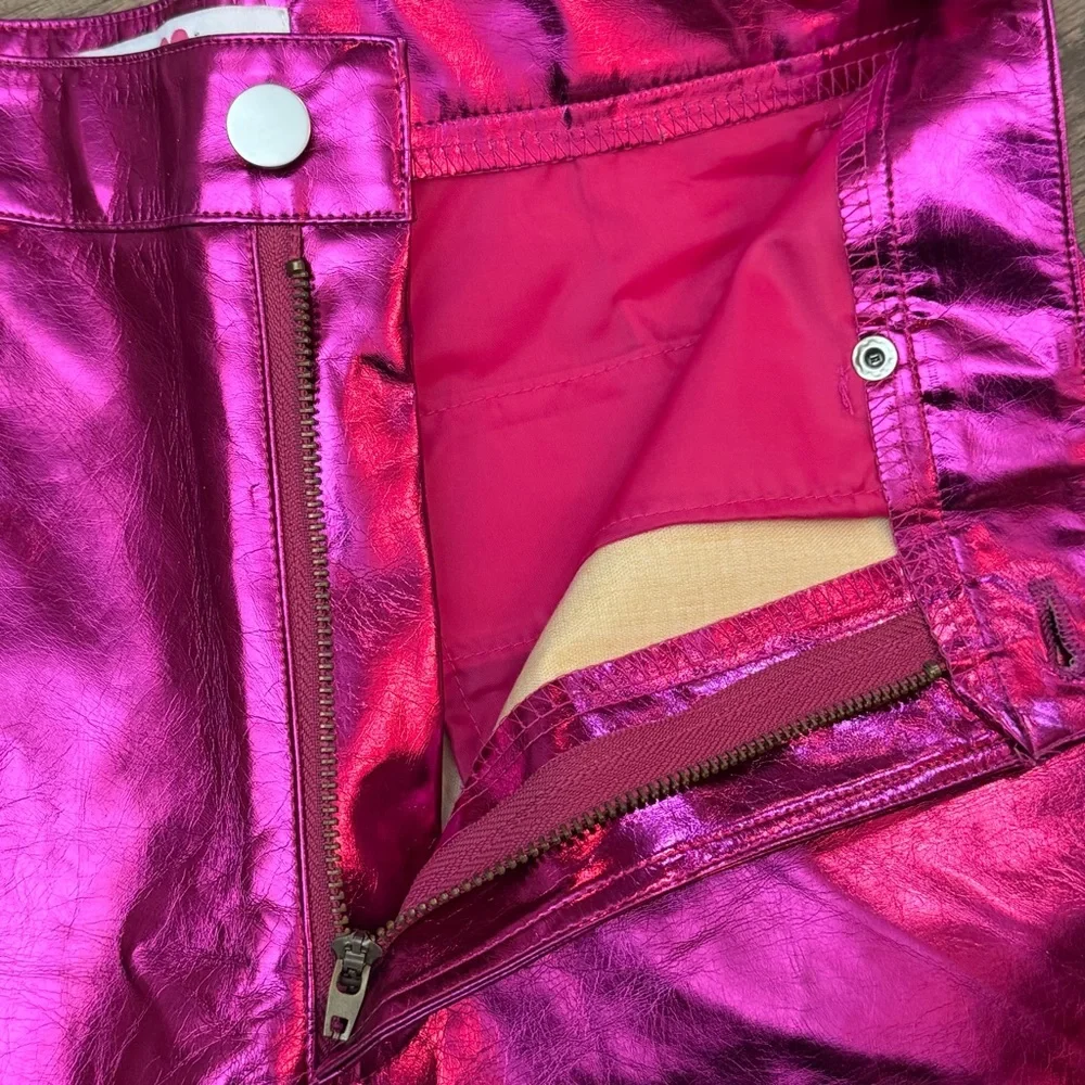 Buddy Love Court High-Waisted Metallic Shorts Womens 26 Shiny Fuchsia Barbiecore